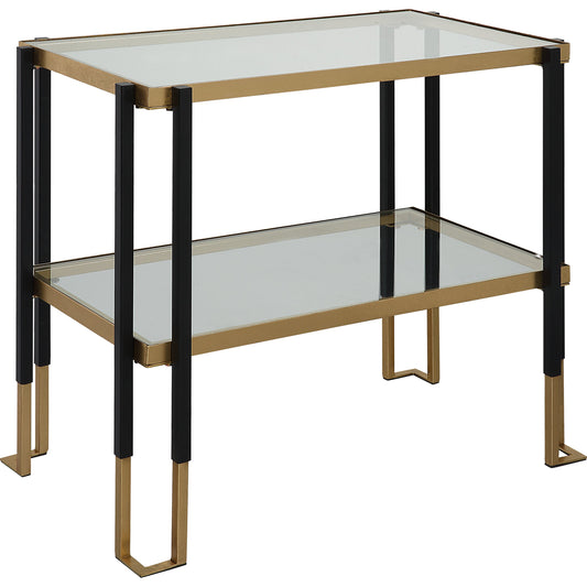 001 SI-1754817 | Primary Silo | Kentmore Side Table by Uttermost in matte black, brushed gold. Made from iron, tempered glass in a transitional style.