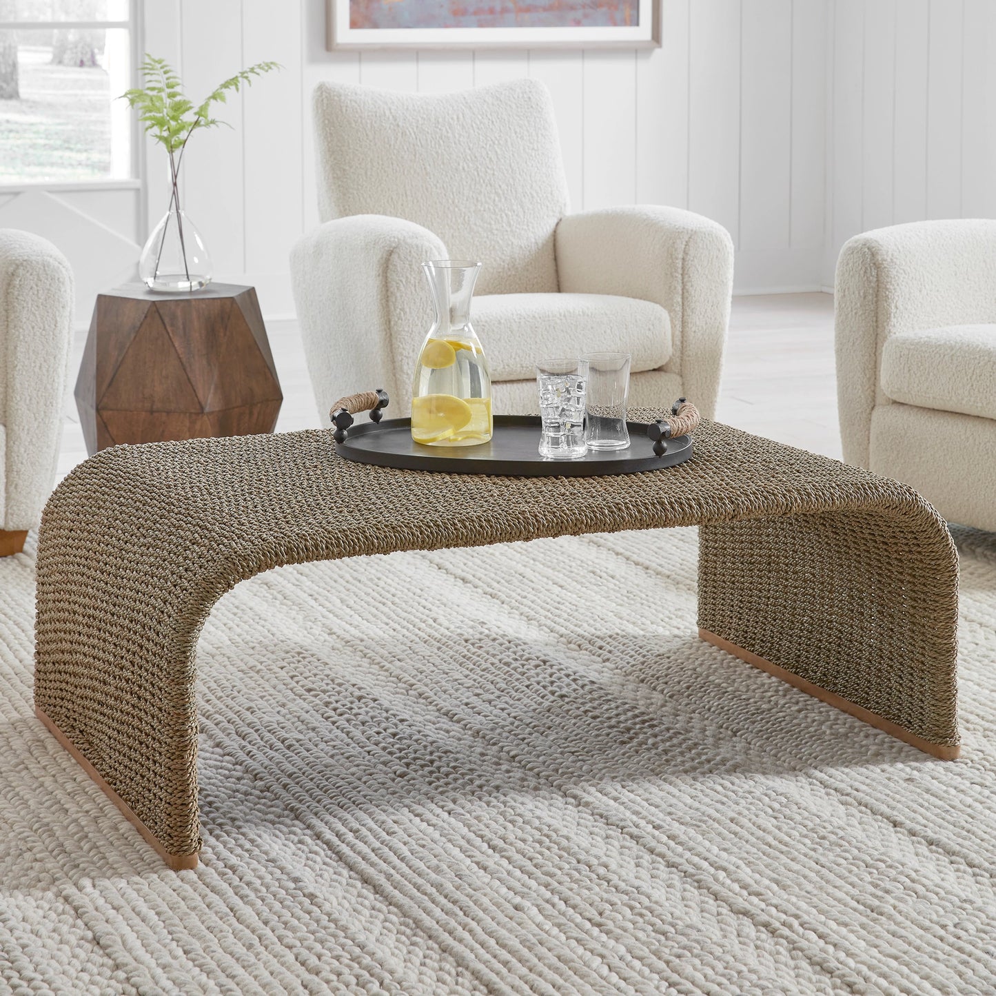 004 SI-1981281 | Lifestyle | Calabria Coffee Table by Uttermost in woven seagrass. Made from woven seagrass, mango wood, metal in a coastal style.