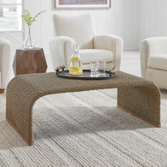 Calabria Coffee Table by Uttermost in woven seagrass. Made from woven seagrass, mango wood, metal in a coastal style.
