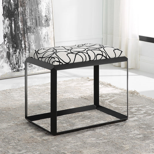 Curls Bench by Uttermost in stone gray and satin black. Made from iron, mdf, polyester, foam in a modern style.