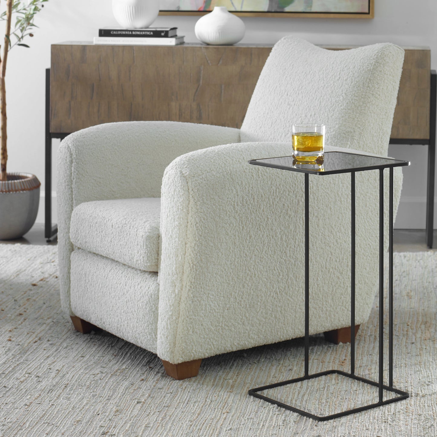 007 SI-2016438 | Lifestyle | Cadmus Accent Table by Uttermost in black. Made from iron, glass in a modern style.