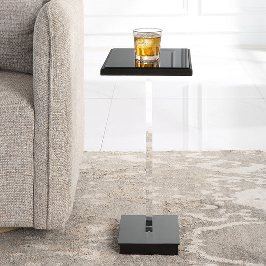 Angle Accent Table by Uttermost in black. Made from metal, mirror, acrylic in a modern style.