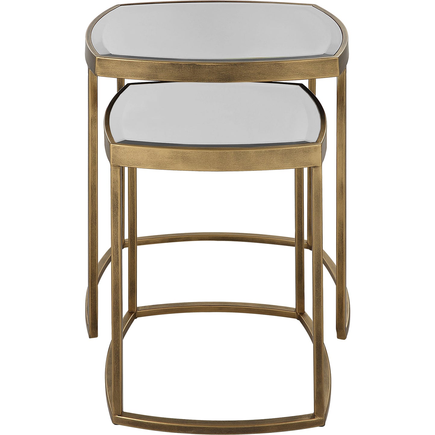 003 SI-2108106 | Additional Silo | Vista Nesting Tables (Set of 2) by Uttermost in antique gold. Made from iron, mirror in a modern style.
