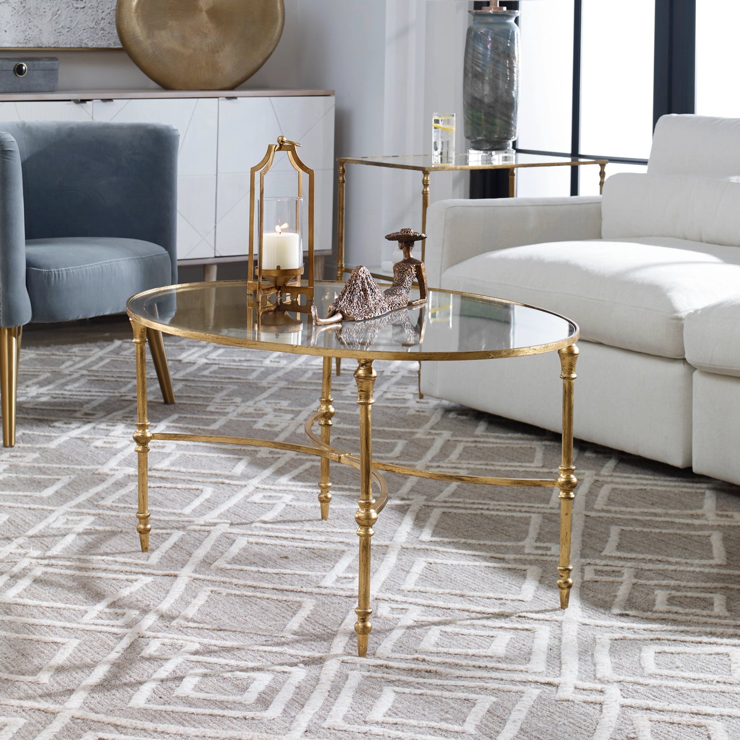 010 S-252994 | Lifestyle | Vitya Glass Coffee Table by Uttermost. Made from metal, tempered glass in a modern style.