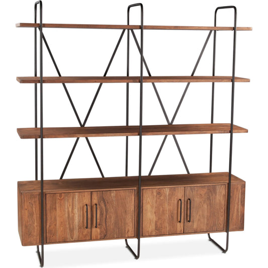 001 SI-2242866 | Primary Silo | Halden Wide Bookshelf by World Interiors in brown and pecan brown, matte black. Made from mango wood in a transitional style.