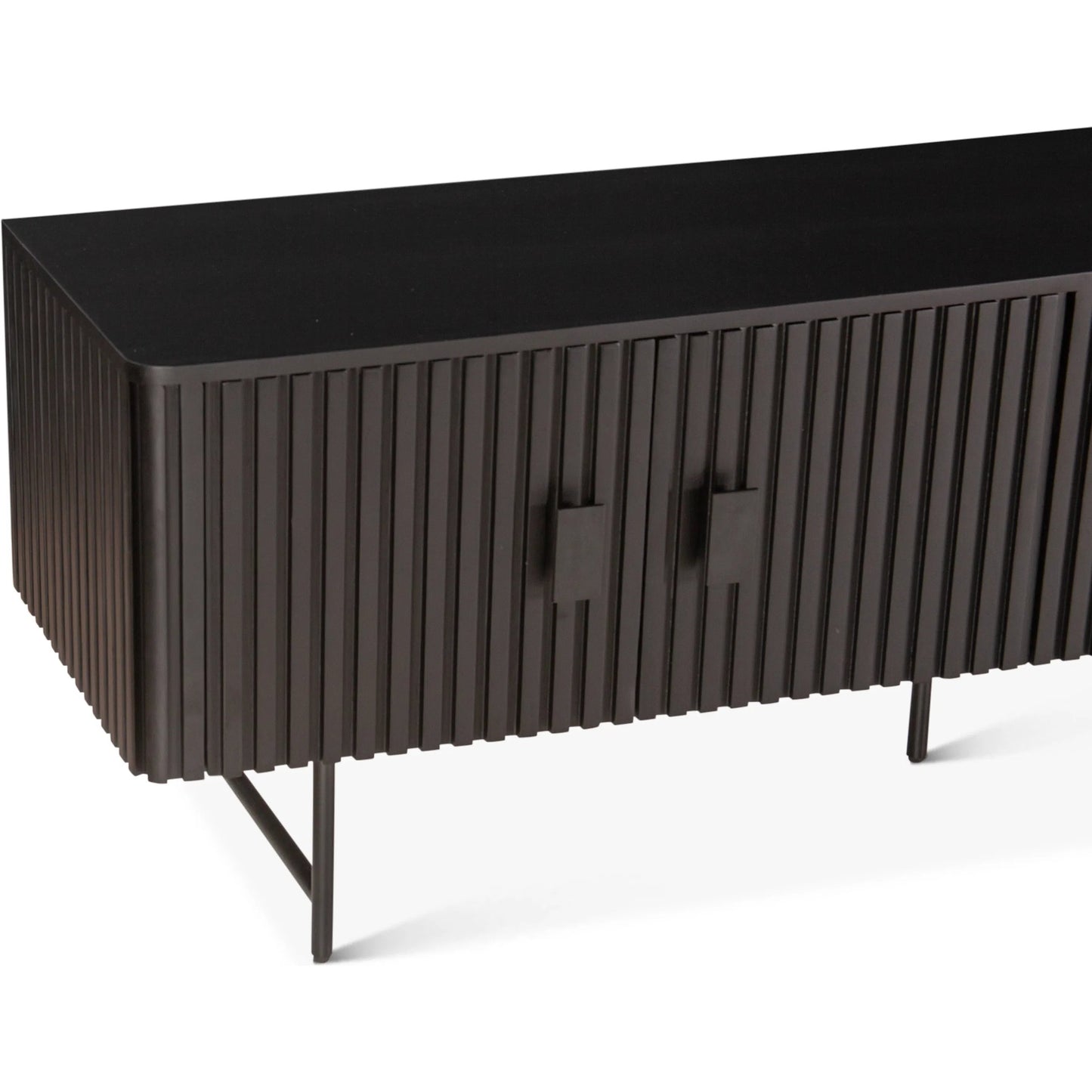 010 SI-2242870 | Closeup | Halden 98" Plasma Cabinet by World Interiors in matte black. Made from mango wood in a transitional style.