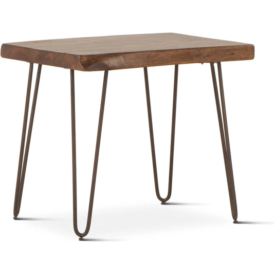 Grandby Side Table by World Interiors in brown and walnut, antique zinc. Made from acacia wood, steel in a modern style.