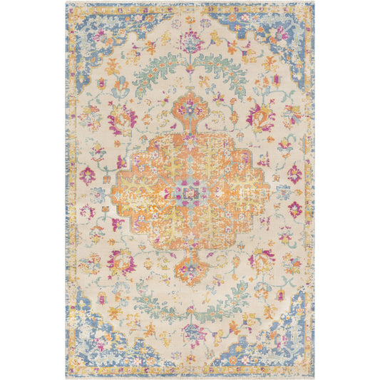 Festival Rug - 22370 by Surya in light beige, dark blue, mustard, ice blue, rose, dusty sage. Made from 100% wool in a unique style.