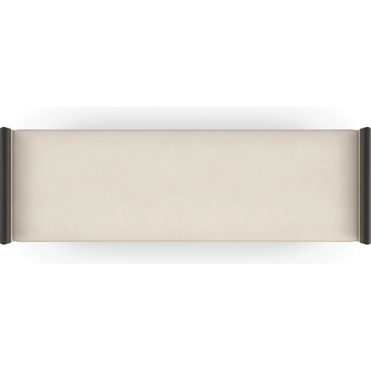 005 SI-2162872 | Closeup | Crete End of Bed Bench by Caracole in ivory, gold and charred bark, brushed gold paint, ivory craze. Made from poplar, dyed makore in a unique style.