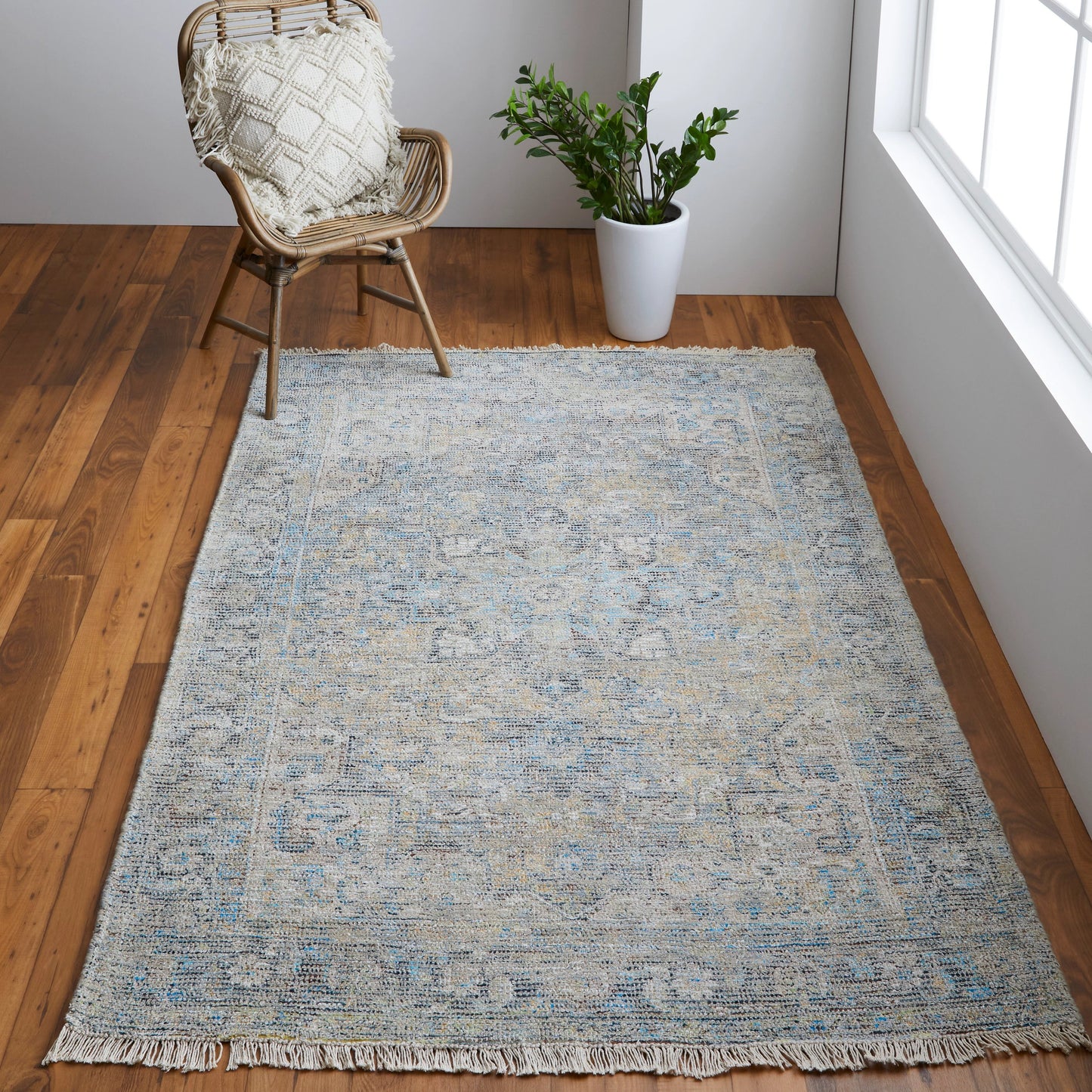 017 SI-1754240,SI-1754241,SI-1754242,SI-1754243,SI-1754244,SI-1754245 | Lifestyle | Caldwell Transitional Rug - 8802F by Feizy in blue, gray, tan. Made from wool, viscose in a unique style.