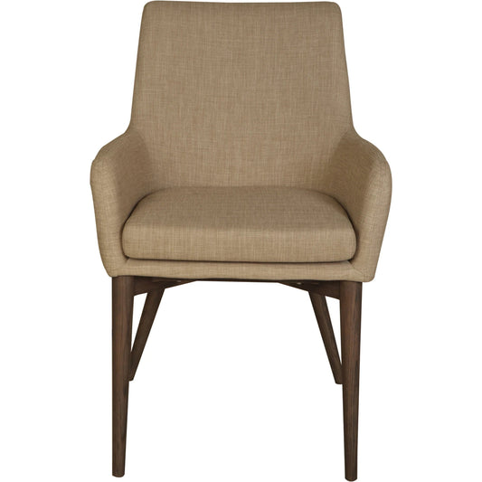 Fritz Dining Arm Chair by LH Imports in beige and smokey. Made from ash wood, plywood, polyester, pu foam, metal in a modern style.