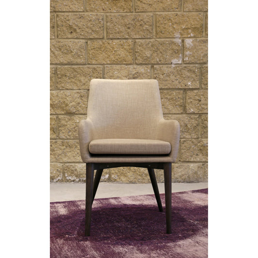 Fritz Dining Arm Chair by LH Imports in beige and smokey. Made from ash wood, plywood, polyester, pu foam, metal in a modern style.