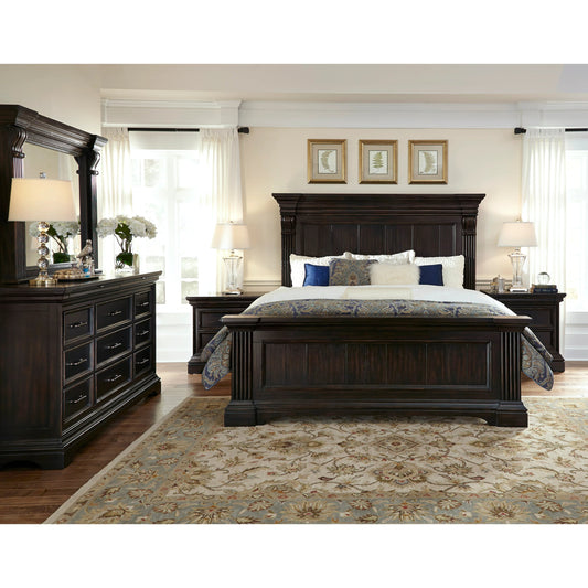 Caldwell Nightstand by Pulaski Furniture in deep brown. Made from acacia veneers in a traditional style.