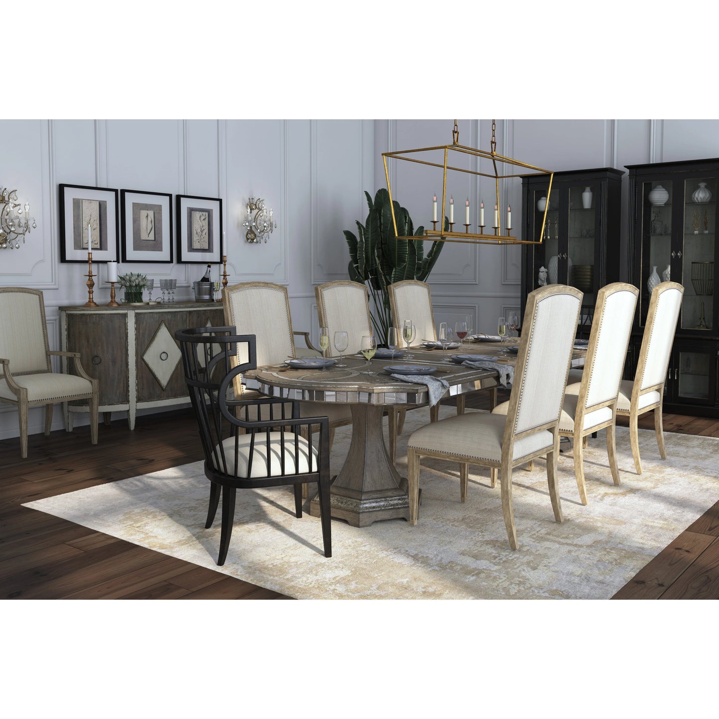 006 SI-1749615 | Lifestyle | Sanctuary Dining Table by Hooker Furniture in epoque. Made from oak veneers, resin, mirror in a modern style.