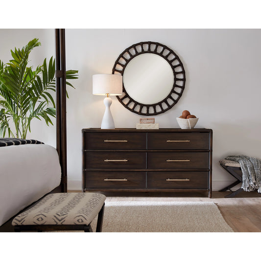 Retreat Pole Rattan Accent Mirror by Hooker Furniture. Made from wood, rope, mirror in a cottage & farmhouse style.