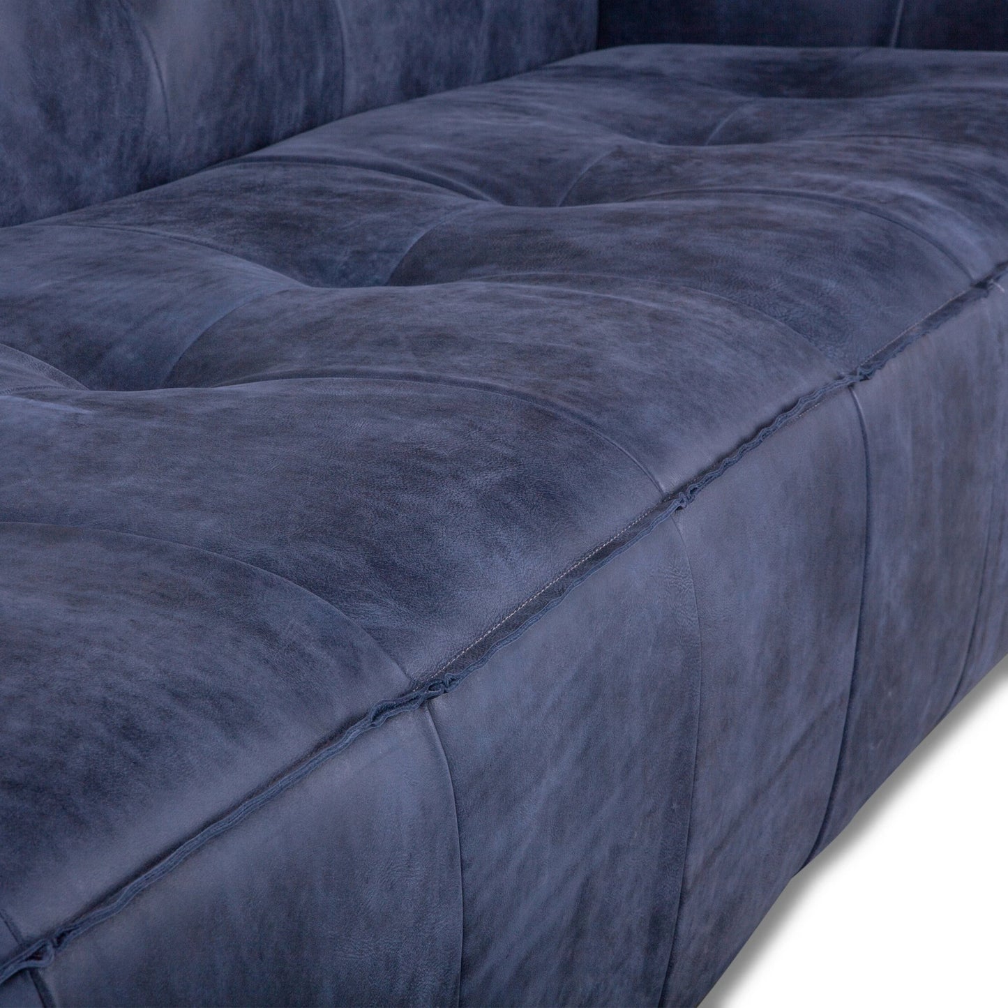 006 SI-2065593 | Closeup | Portia Italian Leather Sofa by World Interiors in antique blue. Made from italian leather, wood, foam in a modern style.