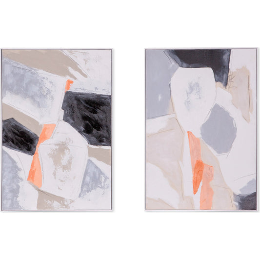 Muted Mosaic II Hand Painted Framed Diptych by World Interiors in gray, pink, black, taupe. Made from canvas fabric in a modern style.