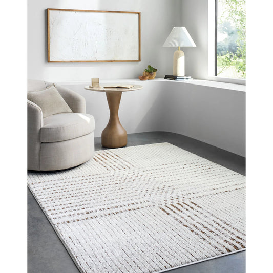 Architect GAAR-2303 Rug by Galey Alix x Livabliss in ivory, dark brown. Made from polyester in a unique style.