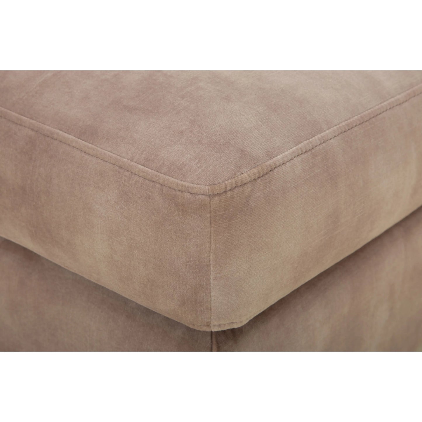 003 SI-2258332 | Closeup | Benjamin Dining Bench by Livabliss in almond. Made from polyester, brass, polyester wrapped foam in a transitional style.