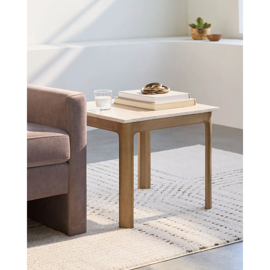 Blair End Table by Galey Alix x Livabliss in beige, brown. Made from marble, mango wood in a transitional style.