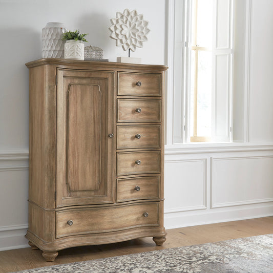 Weston Hills Door Chest by Pulaski Furniture in flax seed. Made from hardwood solids, hickory veneers in a traditional style.