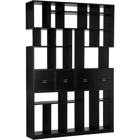 001 SI-2513485 | Primary Silo | Grobius Bookcase by Noir in hand rubbed black. Made from mahogany, veneer, brass pull in a modern style.