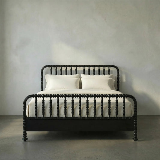 Bachelor Bed by Noir in hand rubbed black. Made from mahogany in a cottage & farmhouse style.