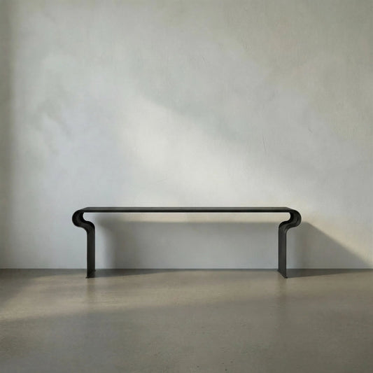 Jabali Bench by Noir in matte black. Made from industrial steel and glass in a modern style.