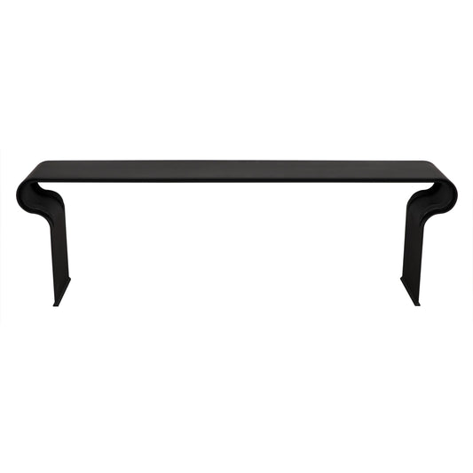 Jabali Bench by Noir in matte black. Made from industrial steel and glass in a modern style.