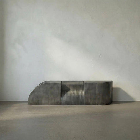 Crafter Bench by Noir in gun metal. Made from industrial steel in a modern style.