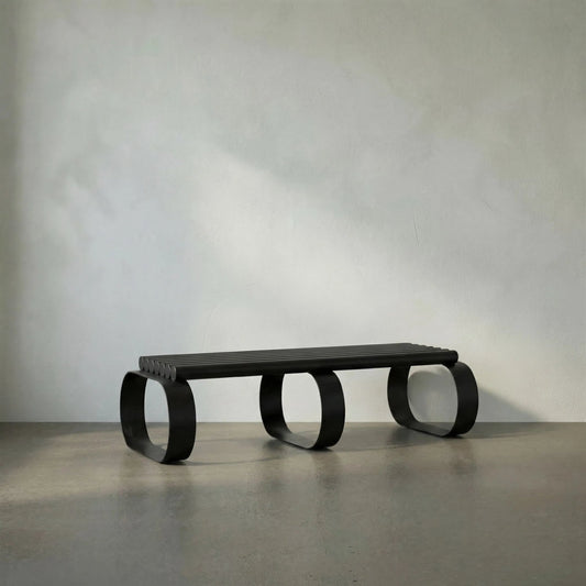 Satish Bench by Noir in matte black. Made from industrial steel in a modern style.