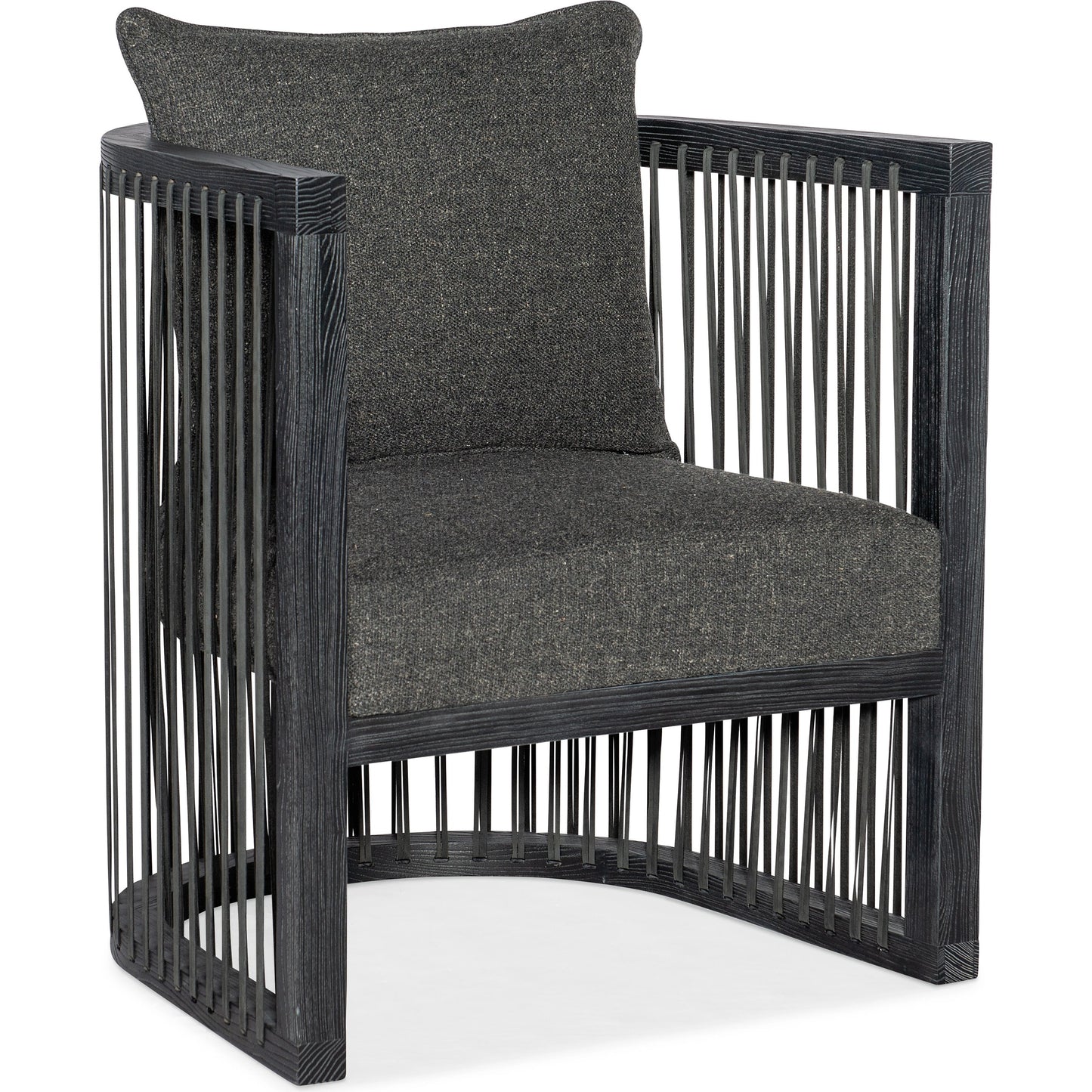 001 SI-1959630 | Primary Silo | Wilde Club Chair by Hooker Furniture in lovegood kohl and charred black. Made from fabric, leather strapping in a modern style.
