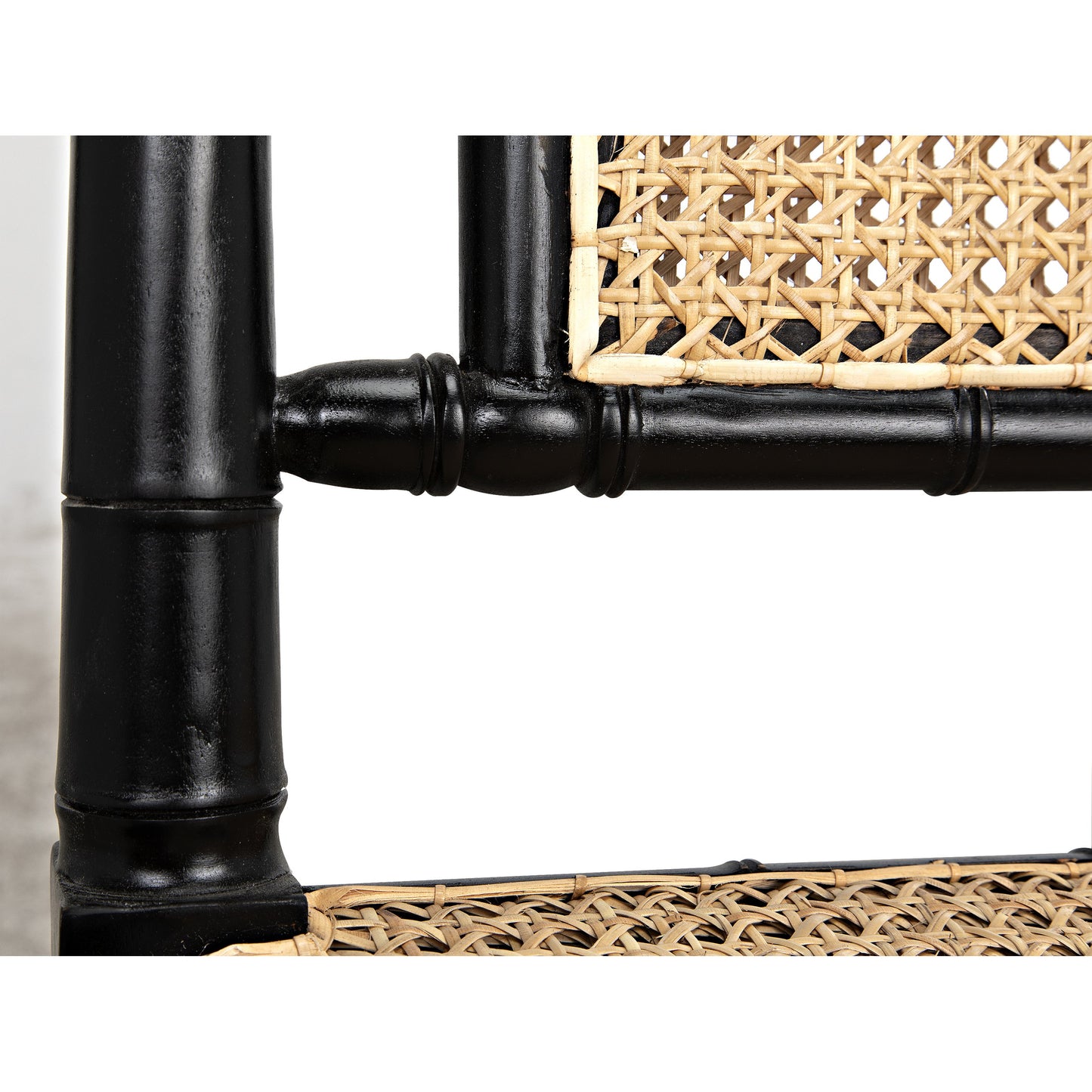 004 S-334561 | Closeup | Colonial Bamboo Side Chair by Noir in hand rubbed black. Made from mahogany in a traditional style.