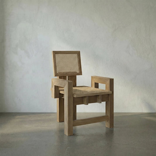 Fatima Chair by Noir in natural teak. Made from teak and caning, flat clear coat in a cottage & farmhouse style.