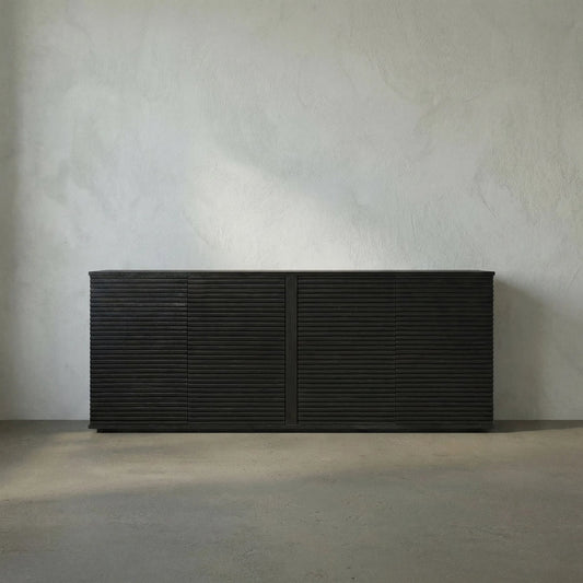 Smith 4 Door Sideboard by Noir in hand rubbed black. Made from mahogany in a modern style.