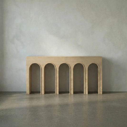 Enzo Console by Noir in natural, clear coat flat. Made from white oak in a modern style.