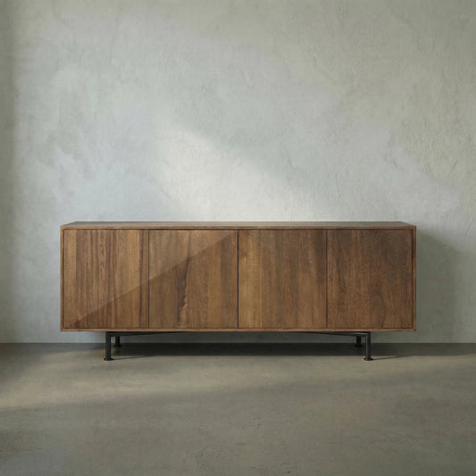 Lionell Sideboard by Noir in dark walnut. Made from walnut, veneer and industrial steel in a modern style.