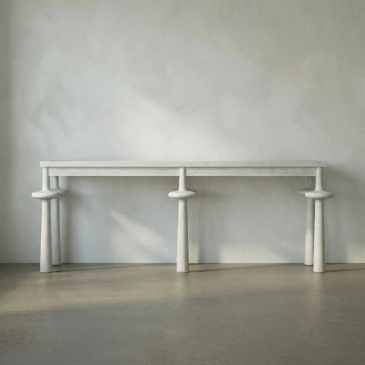 Destemonia Console by Noir in white wash. Made from mahogany in a modern style.