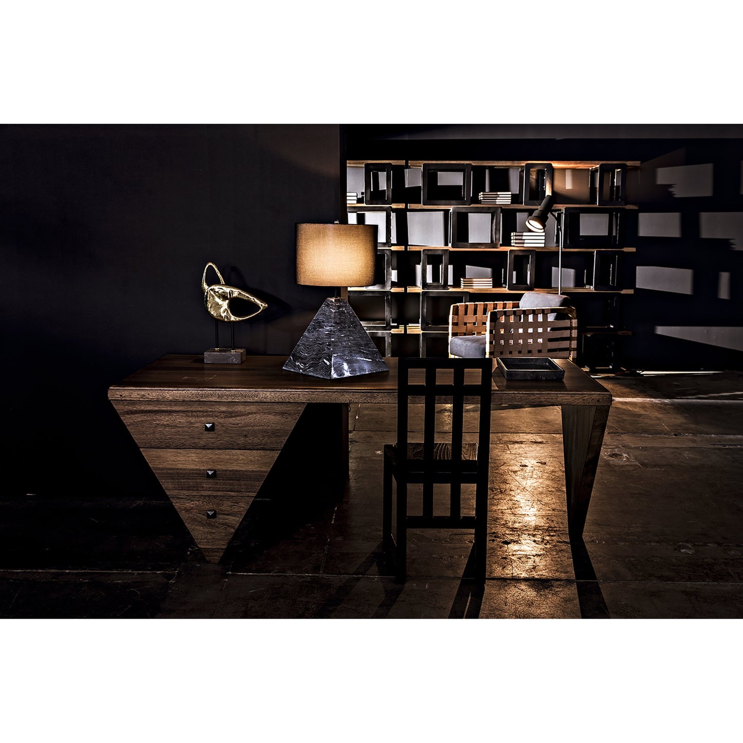 019 SR-387692 | Lifestyle | Tetramo Desk by Noir in dark walnut. Made from walnut in a modern style.