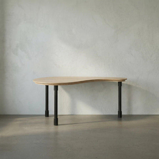Emory Desk by Noir in natural and matte black. Made from white oak and industrial steel in a modern style.
