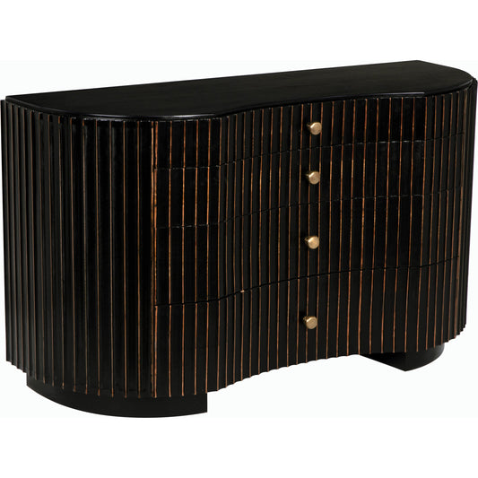 Irene Dresser by Noir in hand rubbed black with light brown trim. Made from mahogany, veneer, and brass pulls in a modern style.