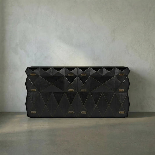 Allegra Dresser by Noir in hand rubbed black. Made from mahogany with brass pulls in a eclectic & global style.