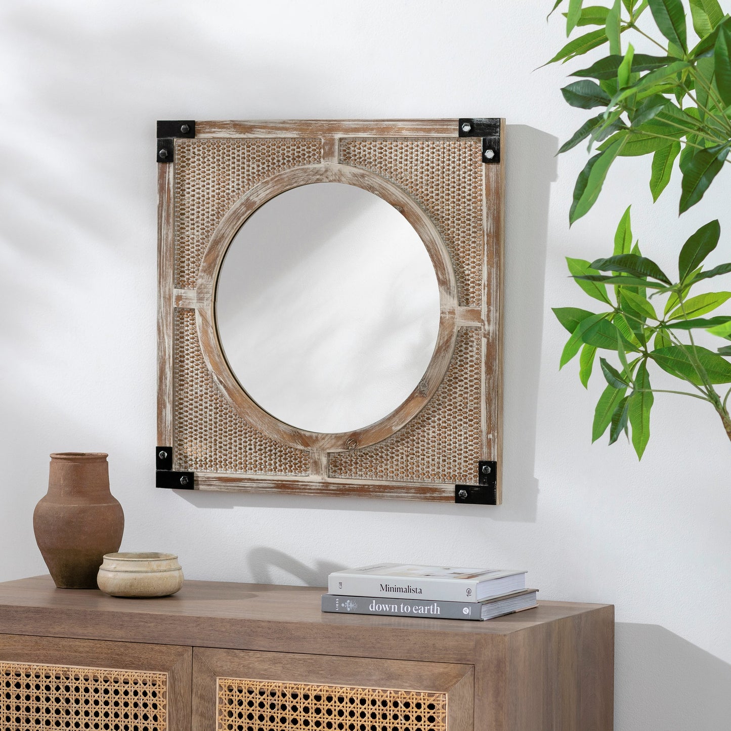 003 SI-1948544 | Lifestyle | Georgia Mirror - 32897 by Surya in brown and weathered. Made from frame: rattan, substrate: manufactured wood in a modern style.