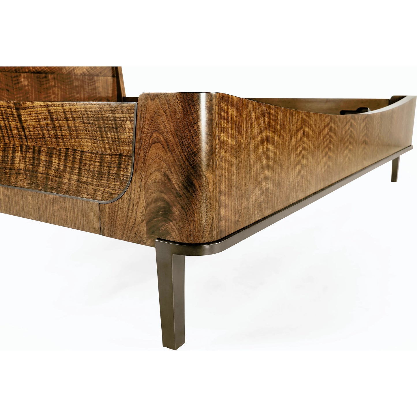 006 SI-1991095 | Closeup | Toulouse King Panel Bed by Jonathan Charles in walnut. Made from walnut quarter figured veneer in a modern style.