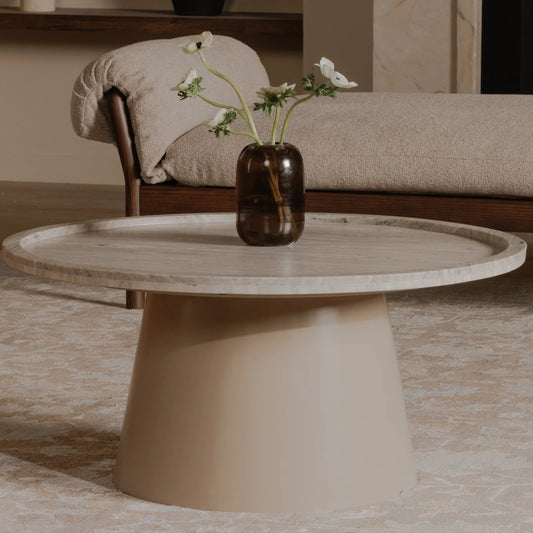 Kimberley Coffee Table by Moe's Home Collection in white. Made from antique white marble, mdf, iron in a transitional style.