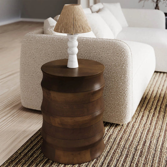 Global Side Table by LH Imports in brown and walnut. Made from mango in a unique style.