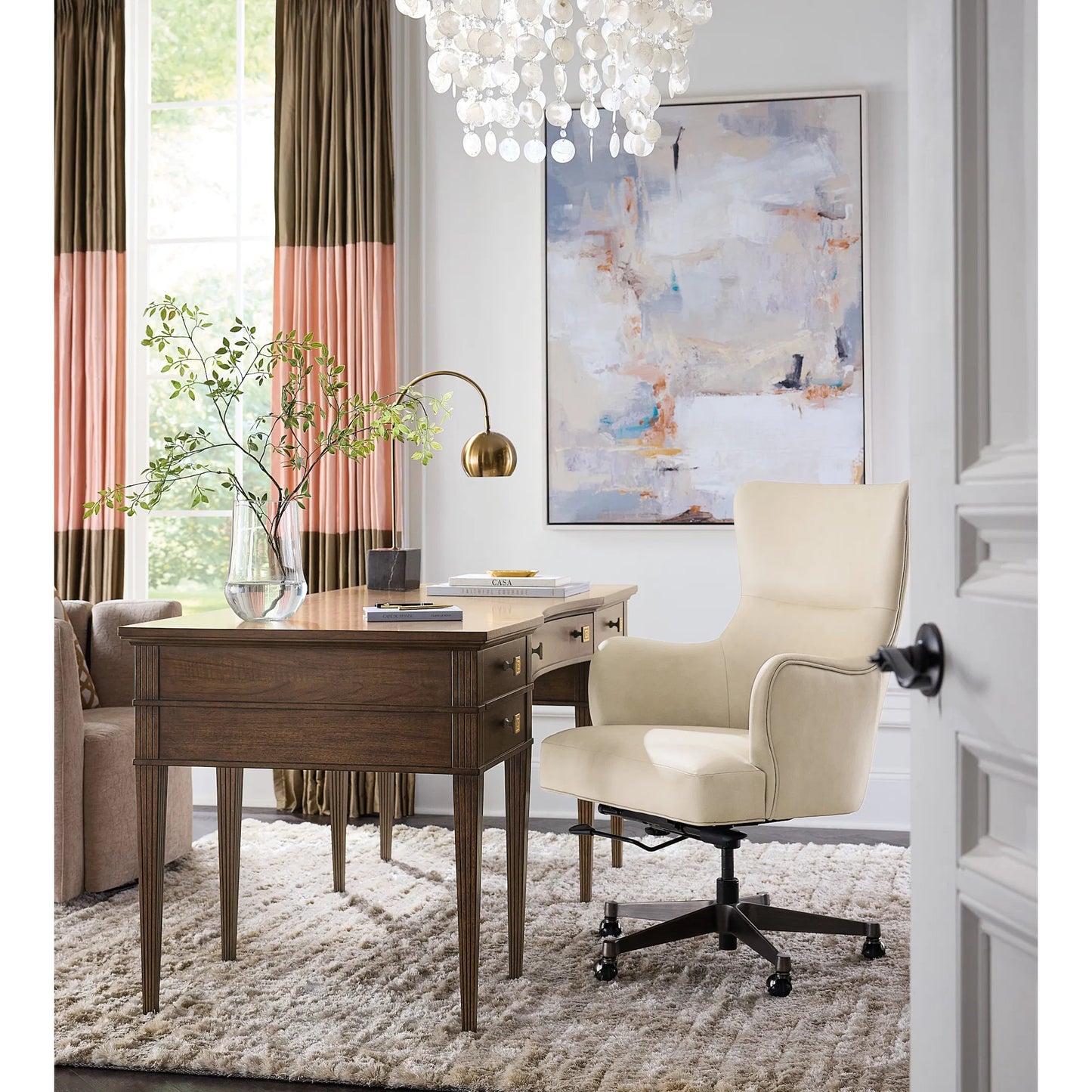 009 SI-2185862 | Lifestyle | Lazzaro Executive Tilt Swivel Chair by Hooker Furniture in beige. Made from leather in a modern style.