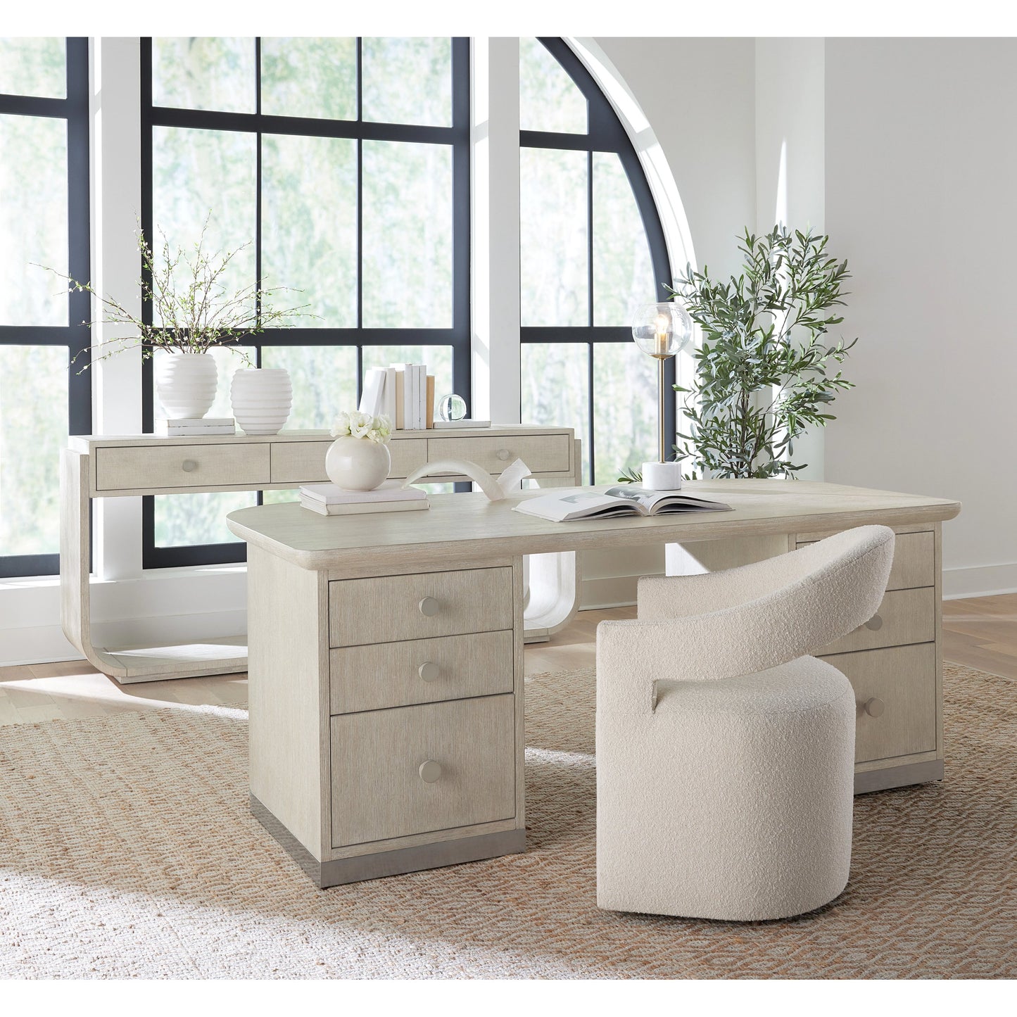 008 SI-2133659 | Lifestyle | Modern Mood Console Table by Hooker Furniture. Made from oak veneers, raffia in a modern style.