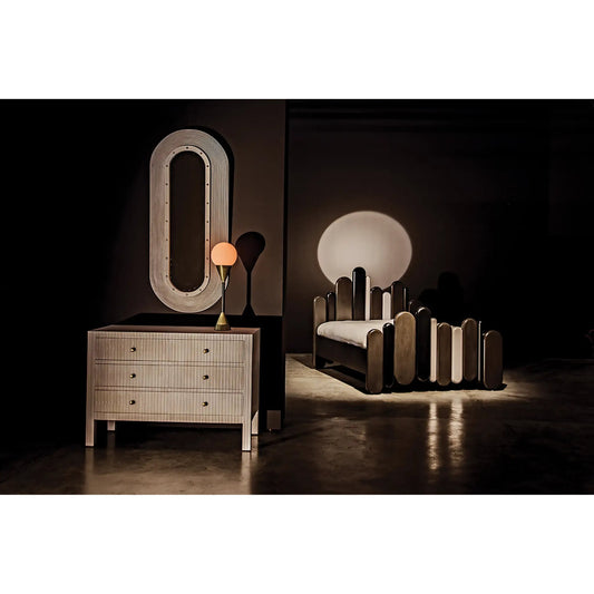 Luna Mirror by Noir in white wash. Made from mahogany and mirror in a modern style.