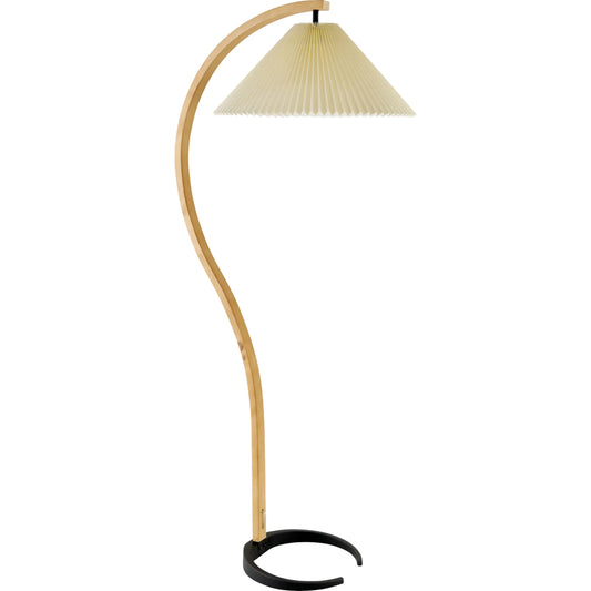 Gumel Iron Accent Floor Lamp by Livabliss in body: cream; base: black; shade: white; cord: translucent and plated, painted. Made from beechwood, iron, linen, plastic in a transitional style.